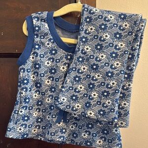 Vintage Health-Tex Blue Floral Knit Top and Pants Set